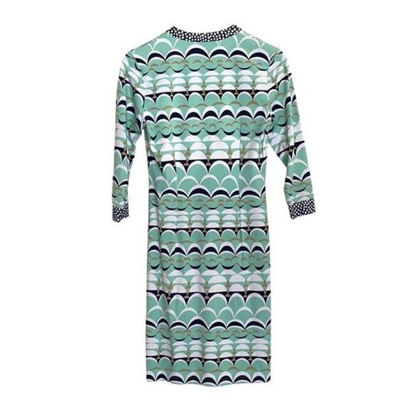 J.McLaughlin Giselle Dress Catalina Cloth Stretch V-neck Mint Navy White Gold Bl - Picture 4 of 10